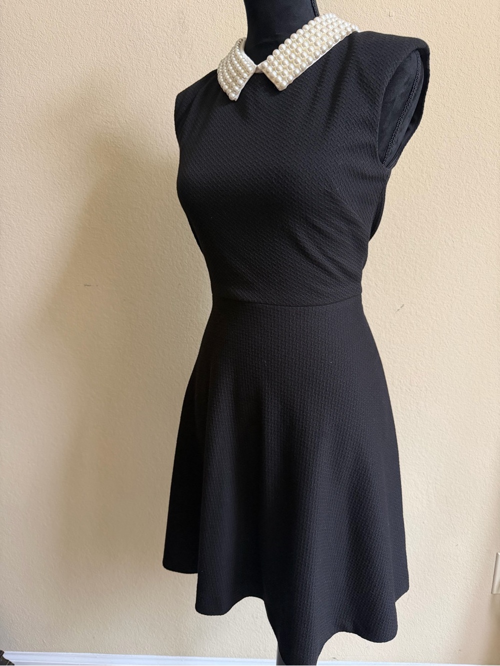 Betsey Johnson Black Fit & Flare Dress with Pearl Collar